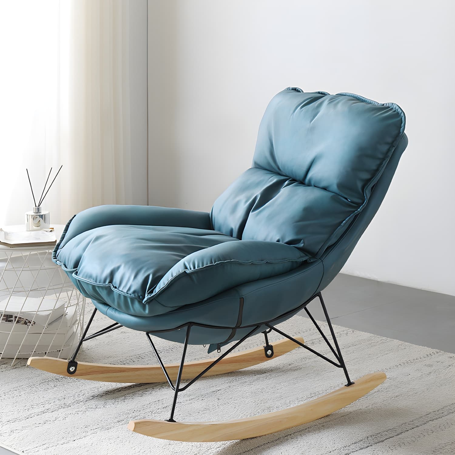 Contemporary Nursery Rocking Chair Indoor Sofa Rocking Chair with Ottoman and Cushion thumbnail 11