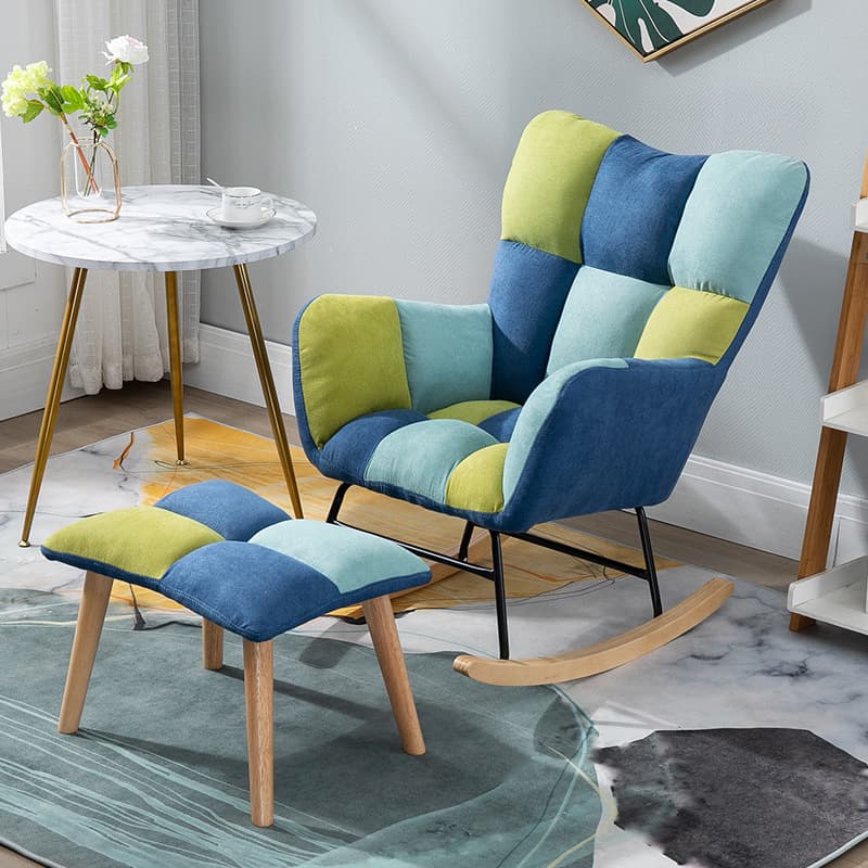 Contemporary Alloy Cushioned Living Room Rocking Chair 2 Piece Set with Footstool & Recessed Arm thumbnail 18