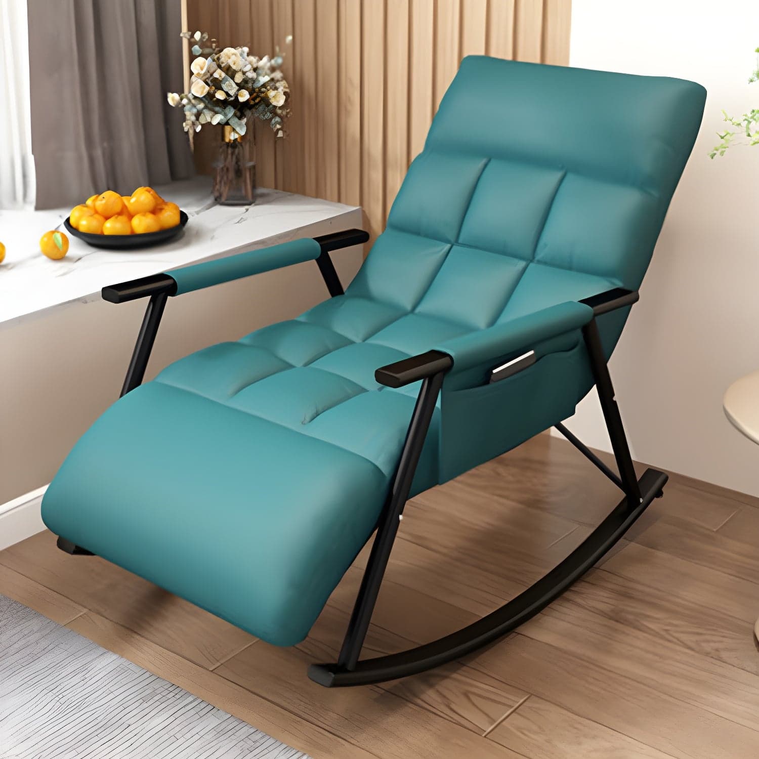 Modern Style Rocking Chair Faux Leather Upholstered Chair with Storage thumbnail 3
