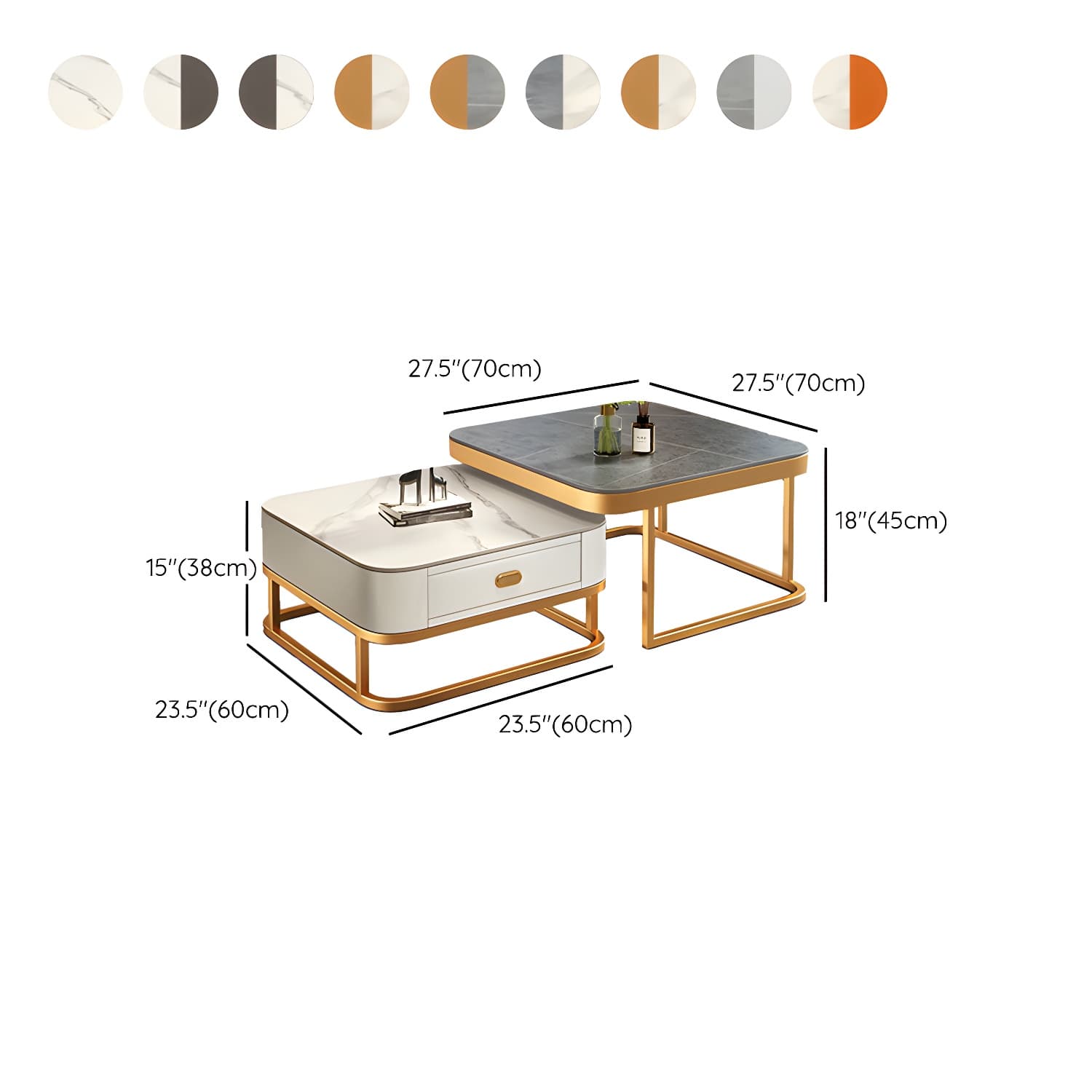 Slate Coffee Table Square 2 Nesting Coffee Table Set for Living Room thumbnail 24