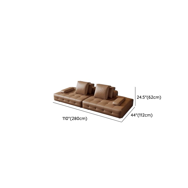 Tear Resistant Standard Sofa in Coffee Leather with 4 Pillows thumbnail 6