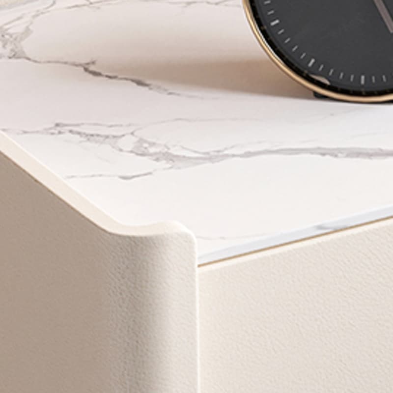 Modern Faux Leather Nightstand with 2 Drawers in Stone Countertop thumbnail 18