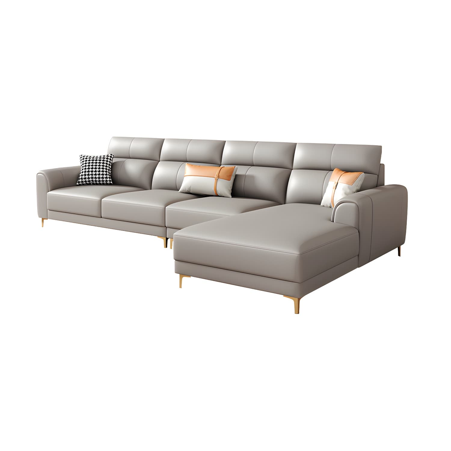 Modern Gray Faux Leather Sectional Sofa with Pillow Top Arms and Wood Frame thumbnail 12