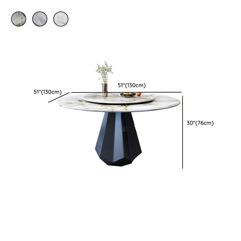 Modern Round Marble Dining Table Set with Black Metal Base in Beige thumbnail 12