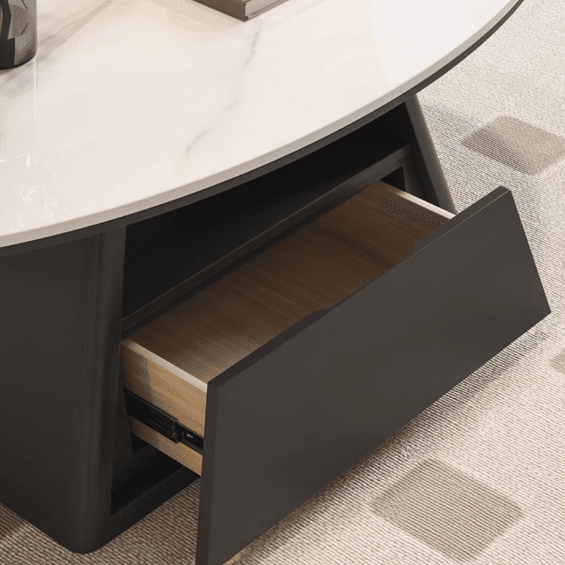 Single Board Game Coffee Table with Slate Top and Base, Elliptical Shape, 1 Drawer, and 1 Shelf thumbnail 8