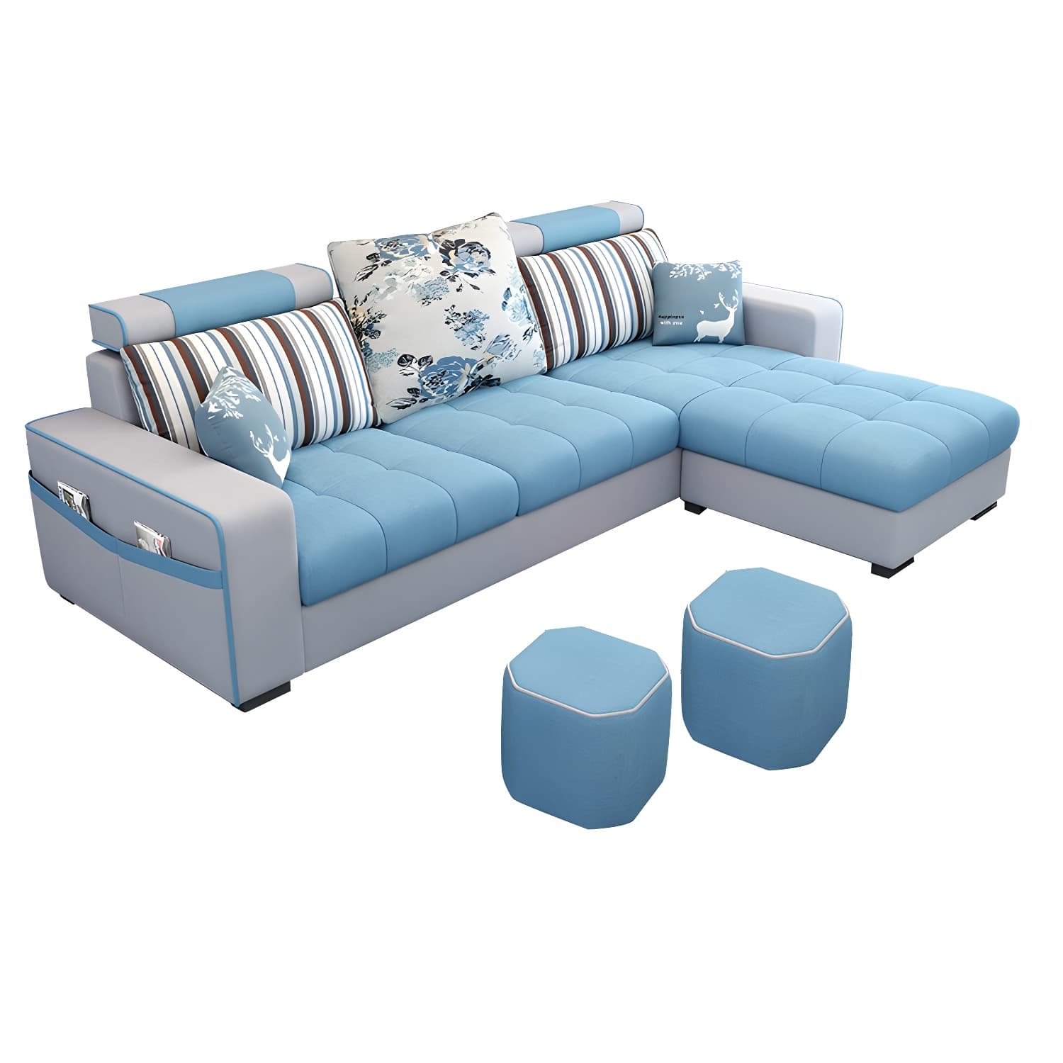 Modern L-Shaped Linen Sectional Sofa with Ottoman and Slipcover, Reversible Design thumbnail 10