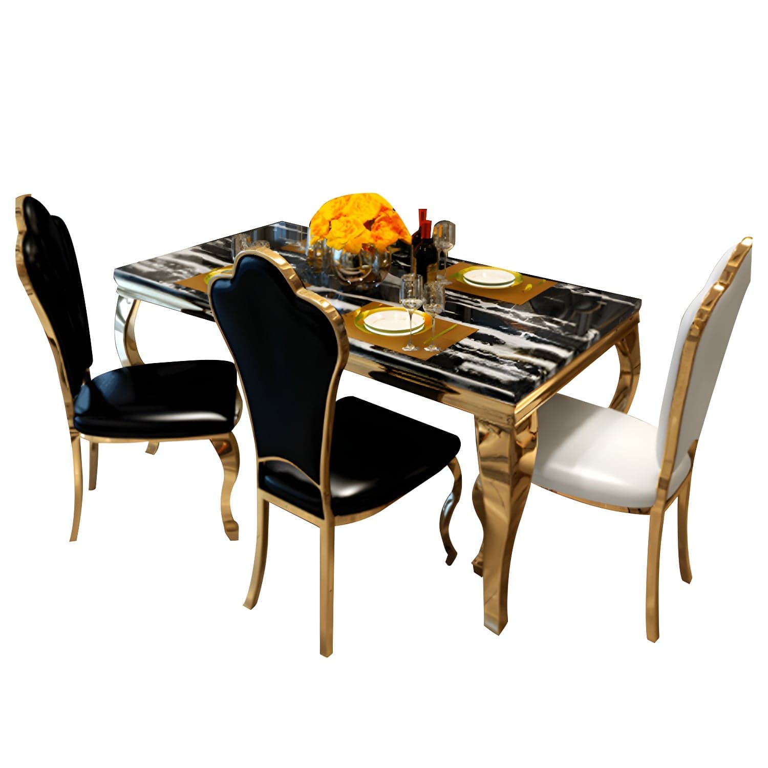 Luxury Gold Base Dining Table Faux Marble Home Kitchen Table thumbnail 1