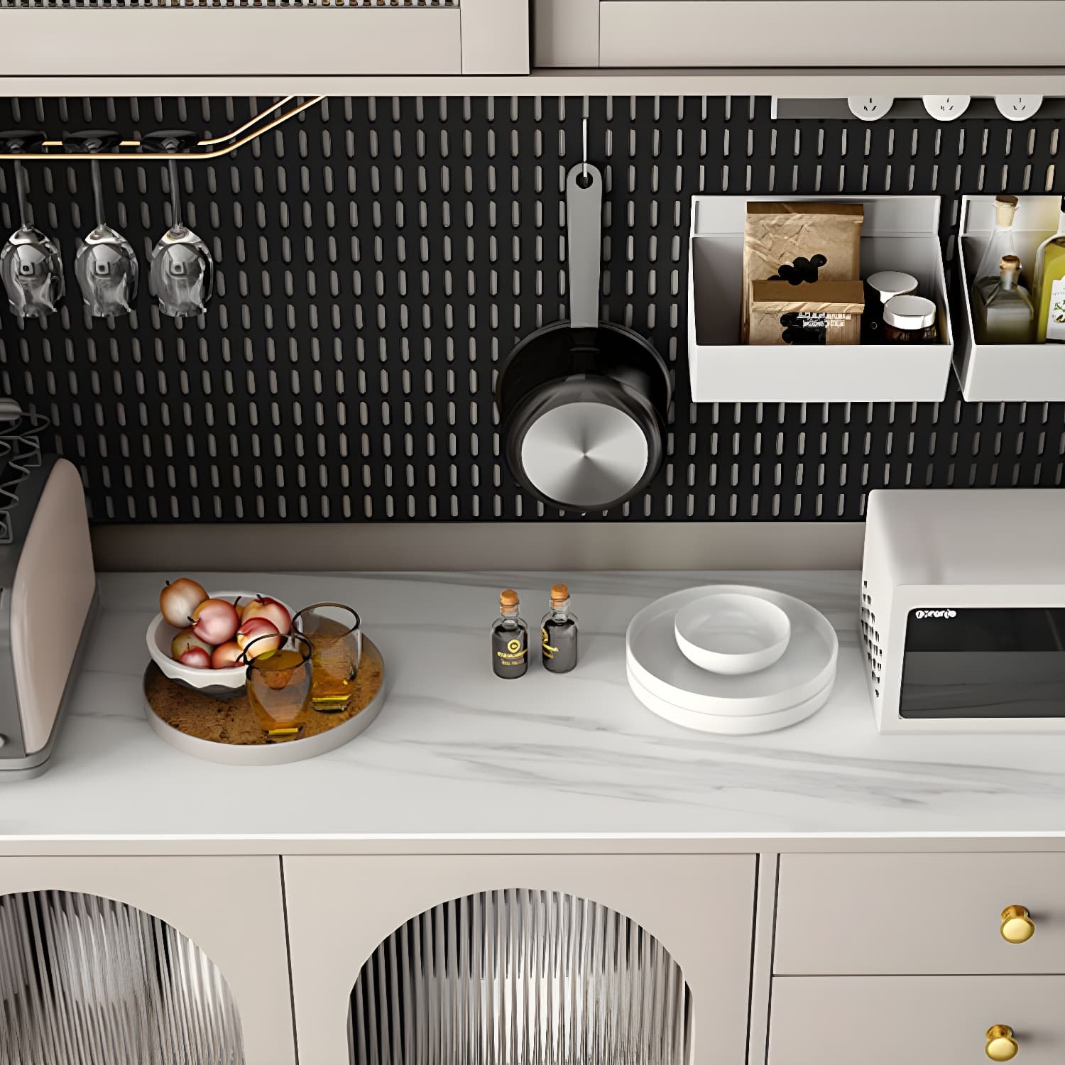 Stone Glam Sideboard Adjustable Shelves Kitchen Dining Room Sideboard - image 12