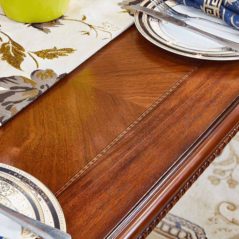 Retro Rectangular Brown Solid Wood Dining Table Set with Four Legs and Fixed Table thumbnail 6