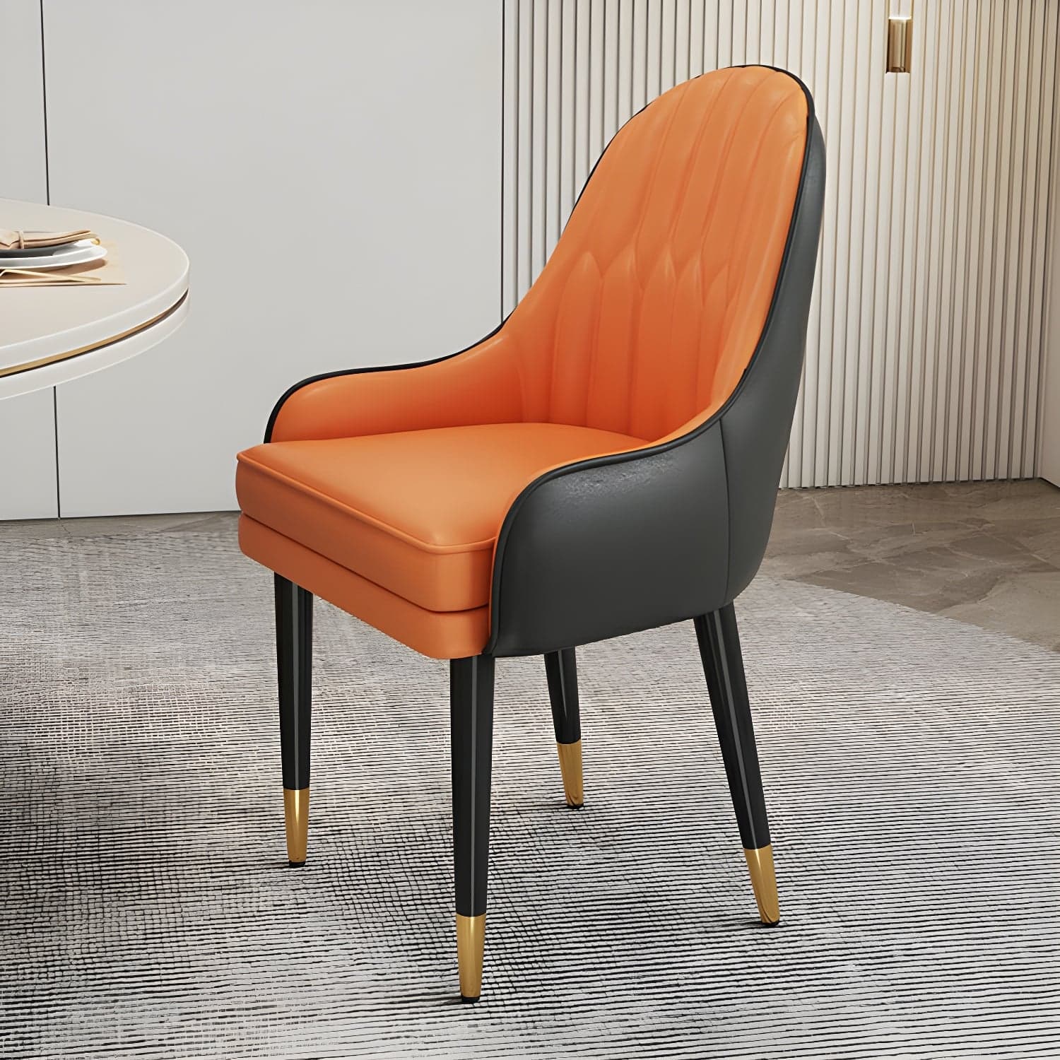 Glam Arm Chair with Upholstered Faux Leather, Solid Back, and Metal Legs thumbnail 3