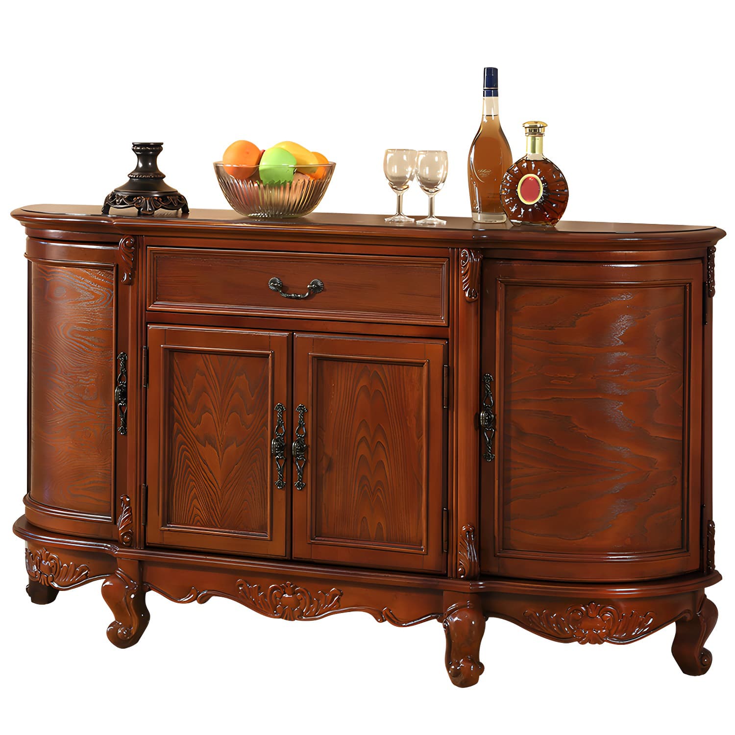 Traditional Style Wood Sideboard Credenza with 4 Cabinets and Drawers and 3 Interior Shelves thumbnail 7