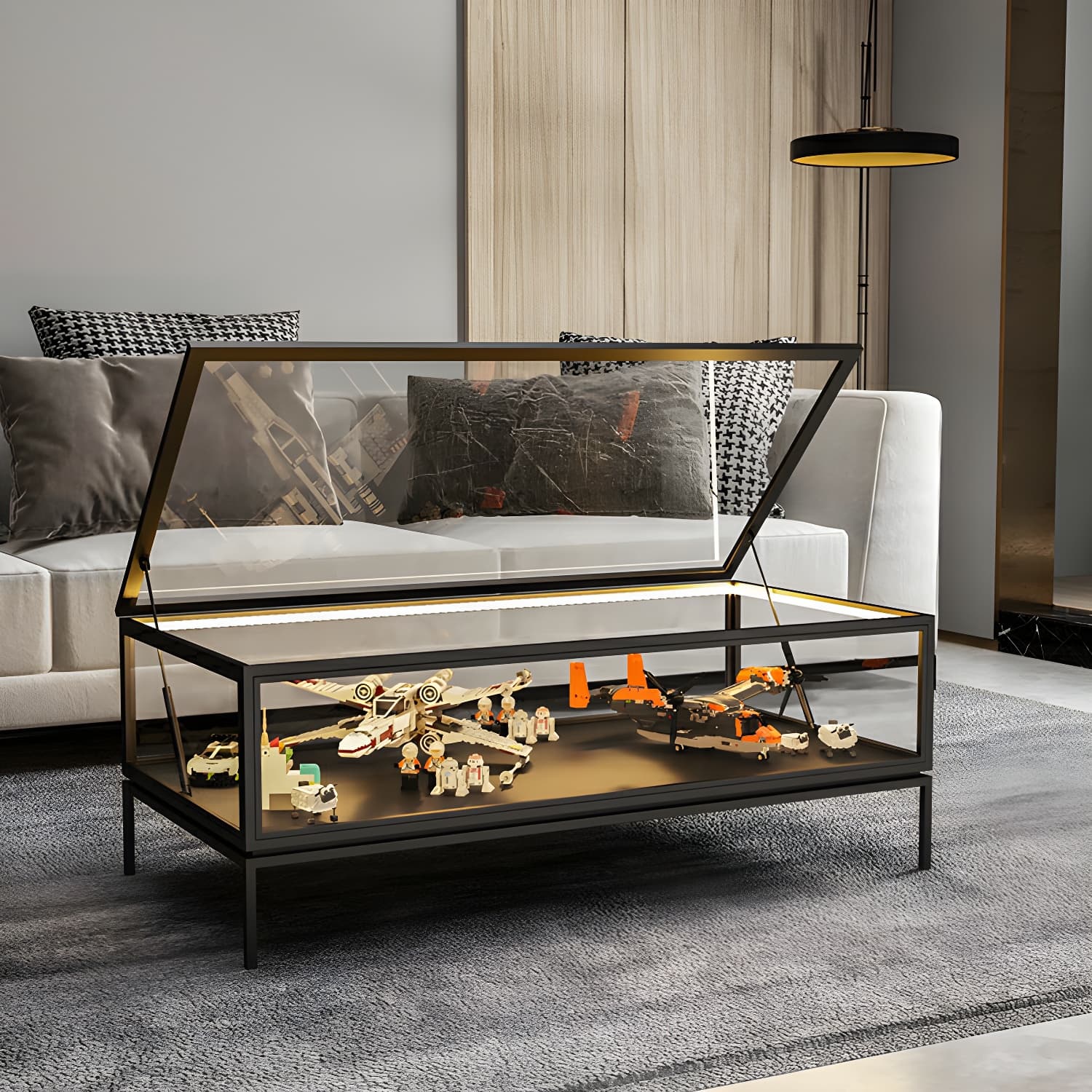 Rectangle Glass Top Coffee Cocktail Table Tranparent Contemporary with Metal Base thumbnail 5