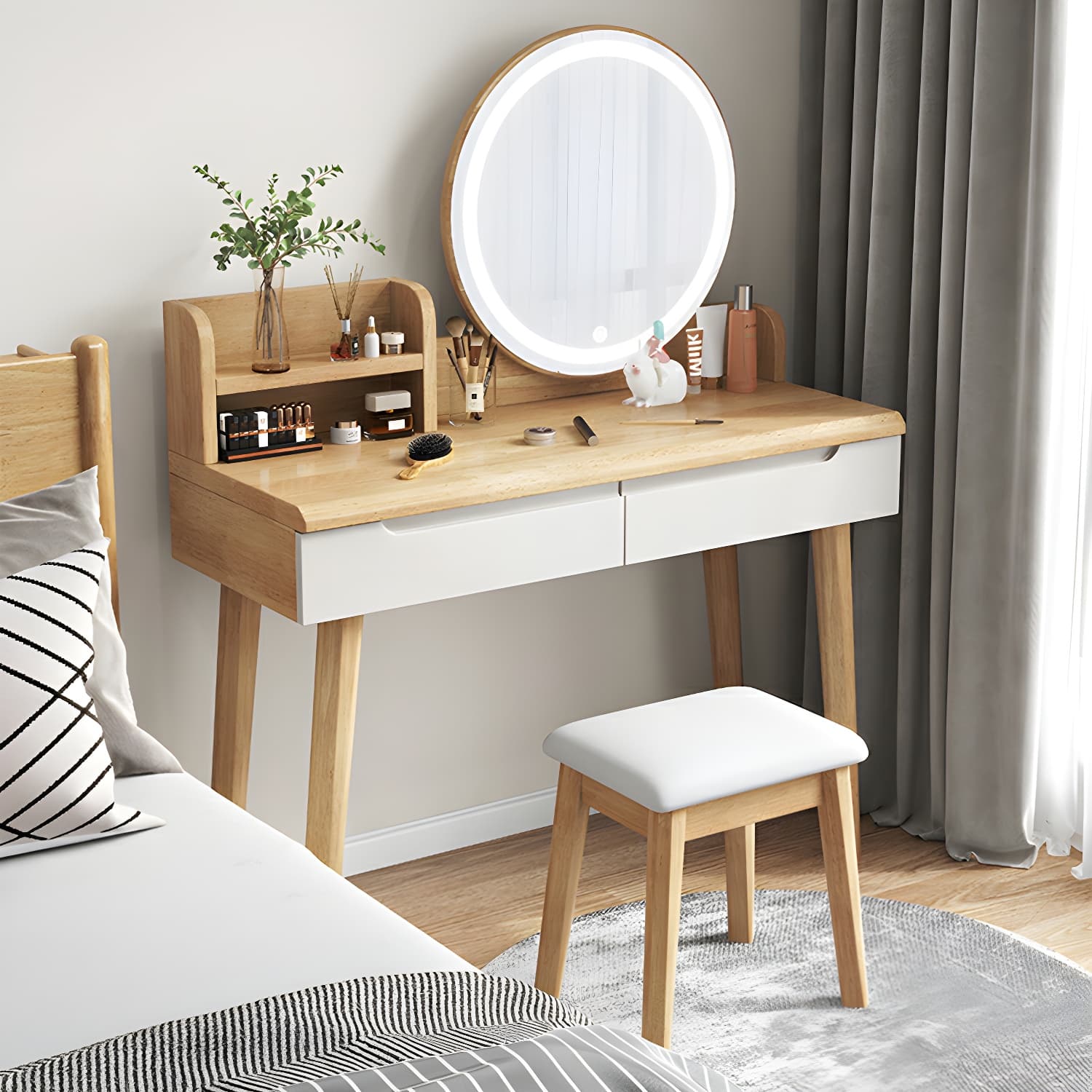 Light Wood/Bleached Wood/Gray Wood Sleeping Room 2 Drawers Lighting System with Tabletop Storage thumbnail 6