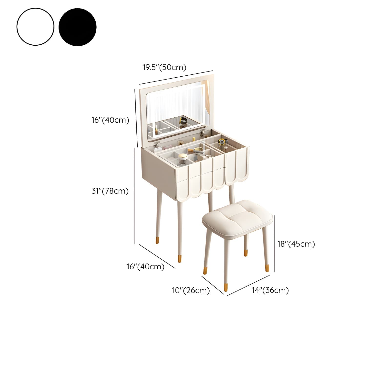 Elegant Vanity Set with Oak Top & Mirror & 2 Drawers & Comfortable Seat thumbnail 12