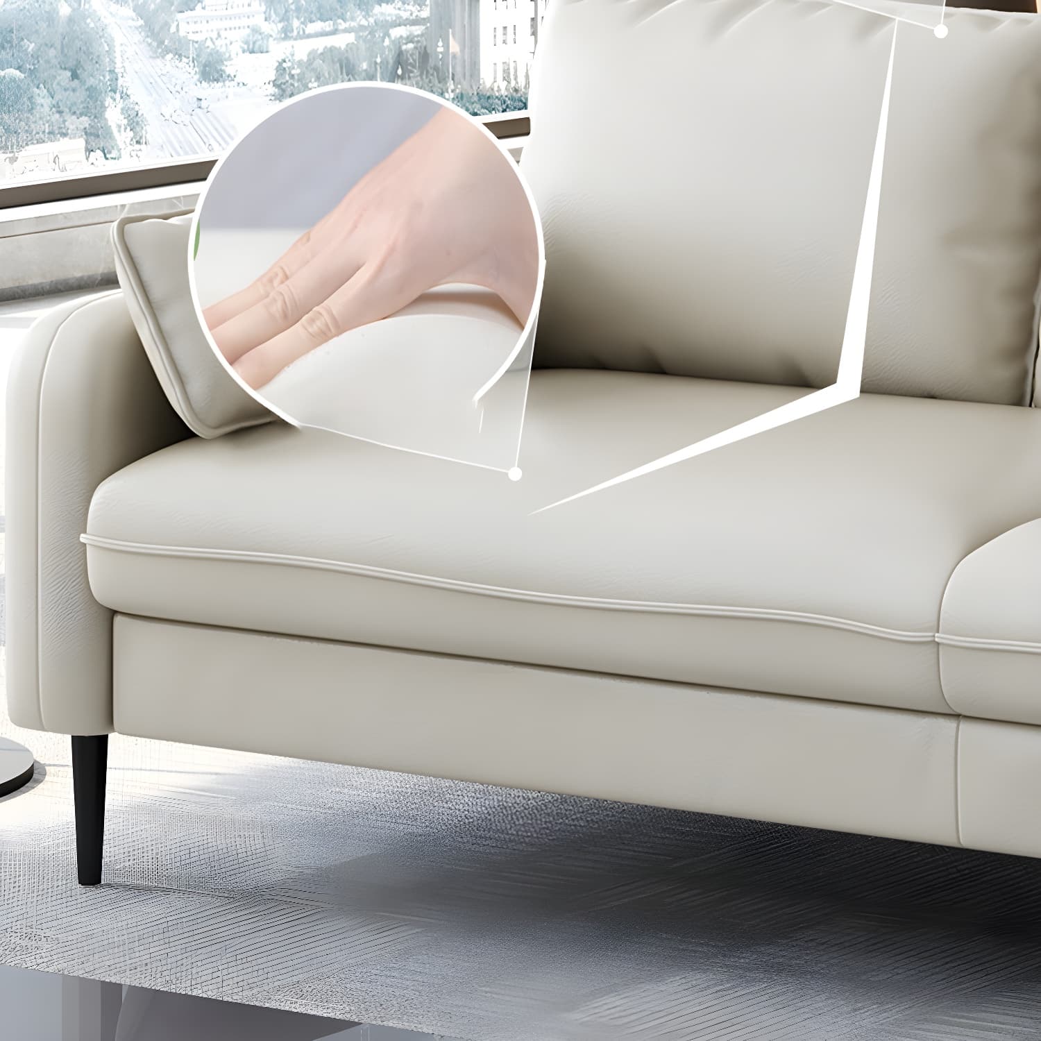 3-Seater Faux Leather Sofa Mid Century Loose Back Square Arm Settee thumbnail 16