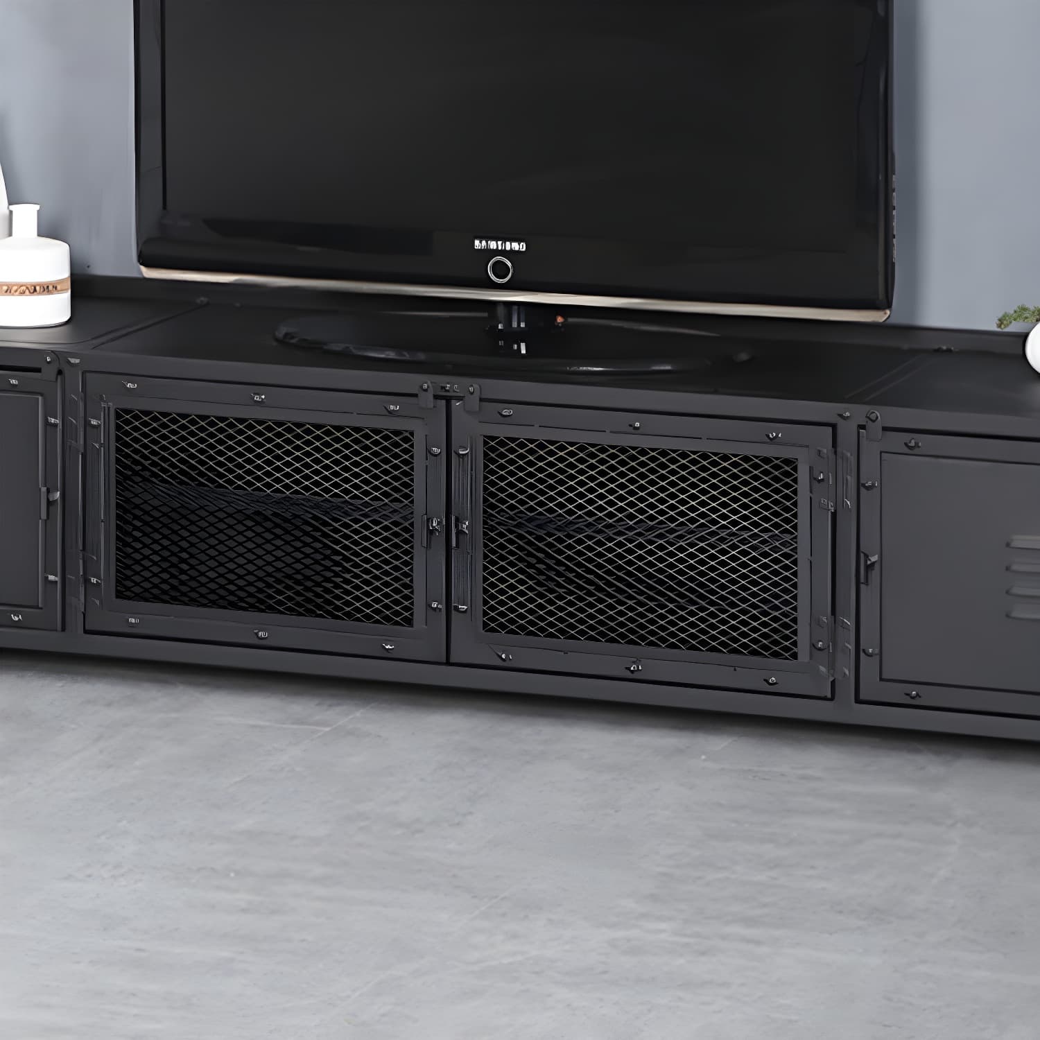 Industrial Style Metal TV Stand Black Colour Enclosed Storage TV Console with Cabinet thumbnail 8