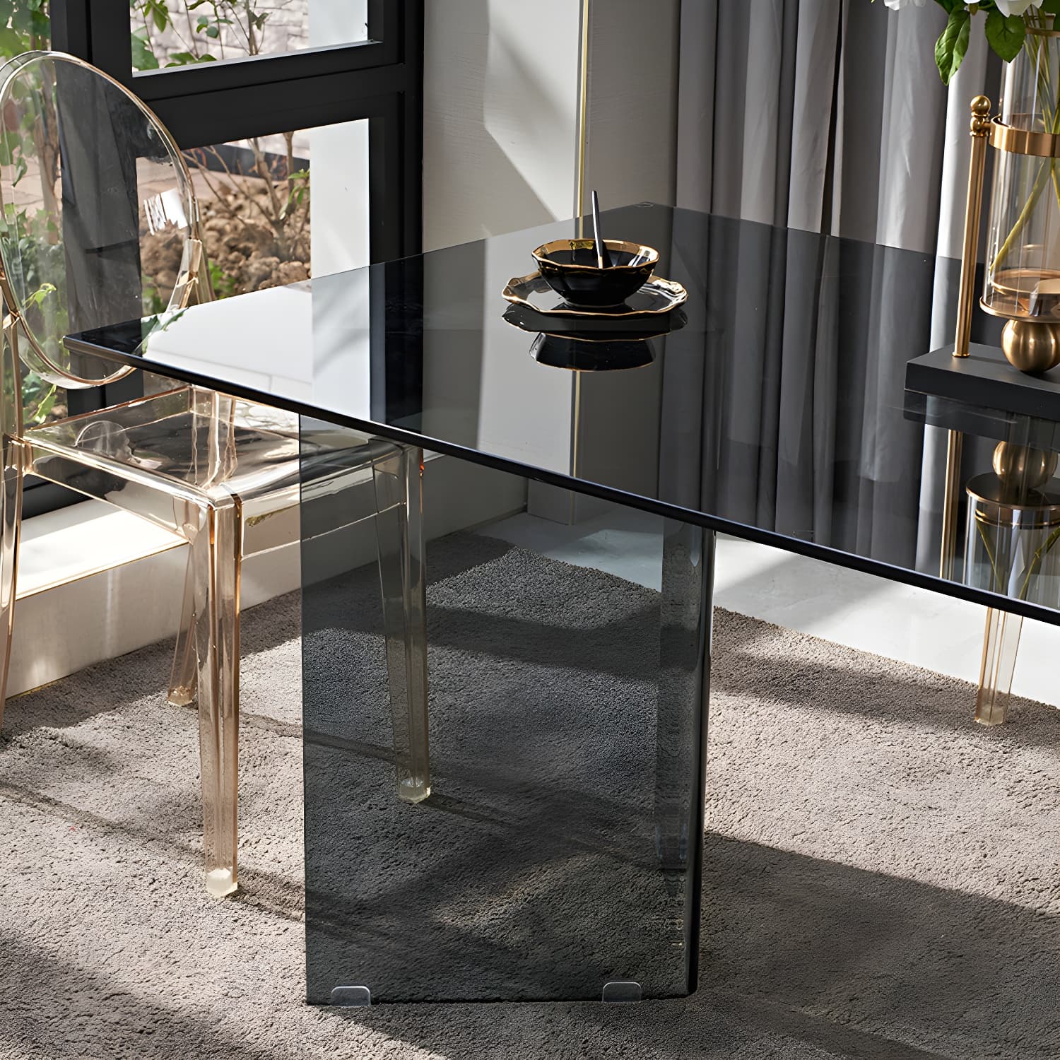 Modern Tempered Glass Dining Table Glass Base for Dining Room thumbnail 9