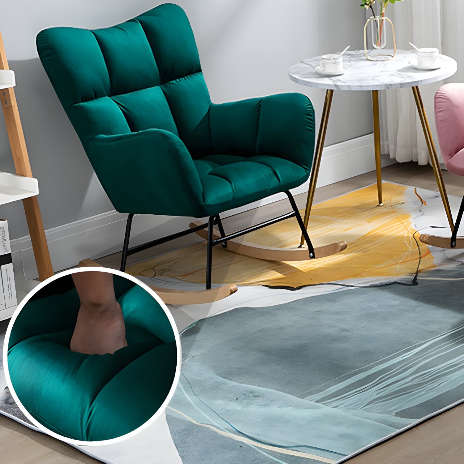 Modern Upholstered Rocking Chair Wingback Rocker Chair for Living Room thumbnail 20
