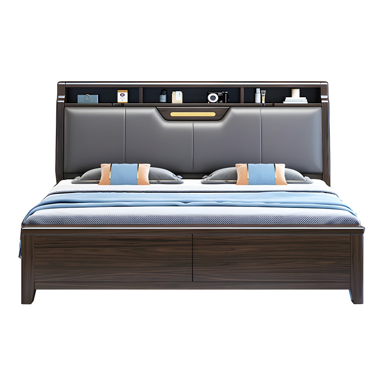 Brown Upholstery Wood Bed with Headboard – Modern Style, Full Assembly Needed thumbnail 5