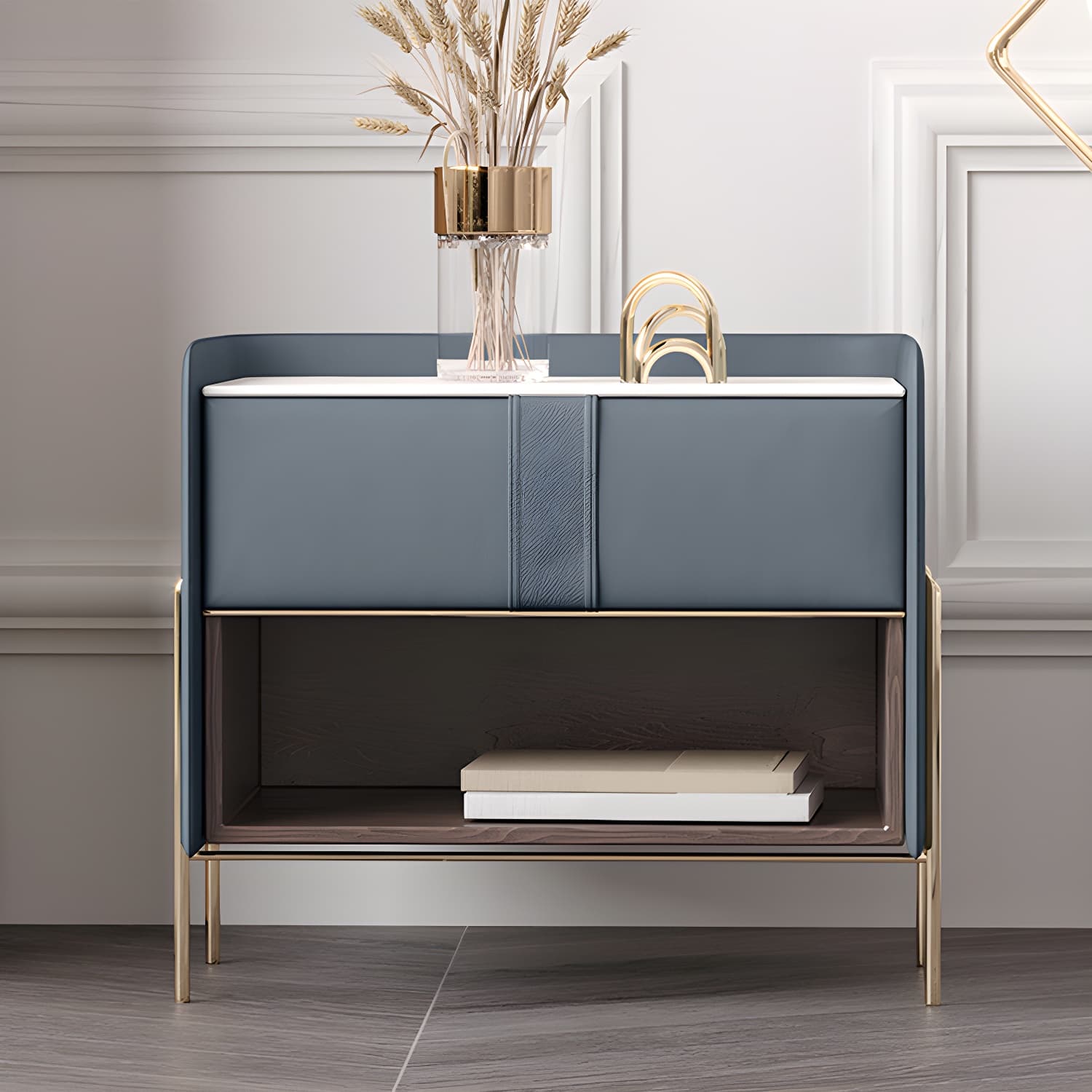 1-Drawer 1-Shelf Accent Table Nightstand 20.47" Tall Stone Nightstand thumbnail 1