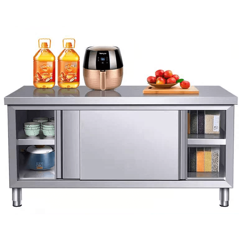 Silver Scullery Sink Cabinet with Reflecting Stainless Alloy Countertop, Self-supporting and Culinary Equipment Storage thumbnail 4