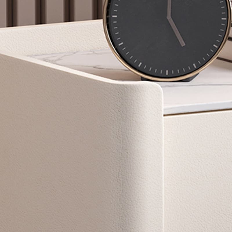 Modern Faux Leather Nightstand with 2 Drawers in Stone Countertop thumbnail 19