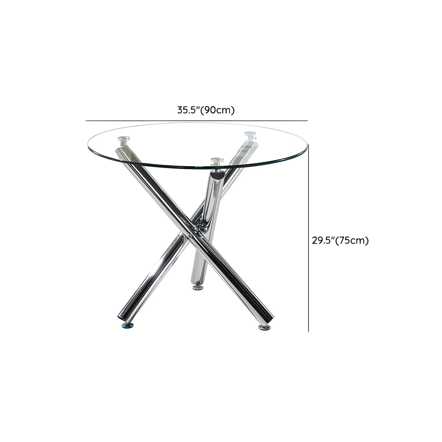 Modern Glass Round Dining Set with Three-Leg Metal Base - Clear, 36-inch Table thumbnail 16