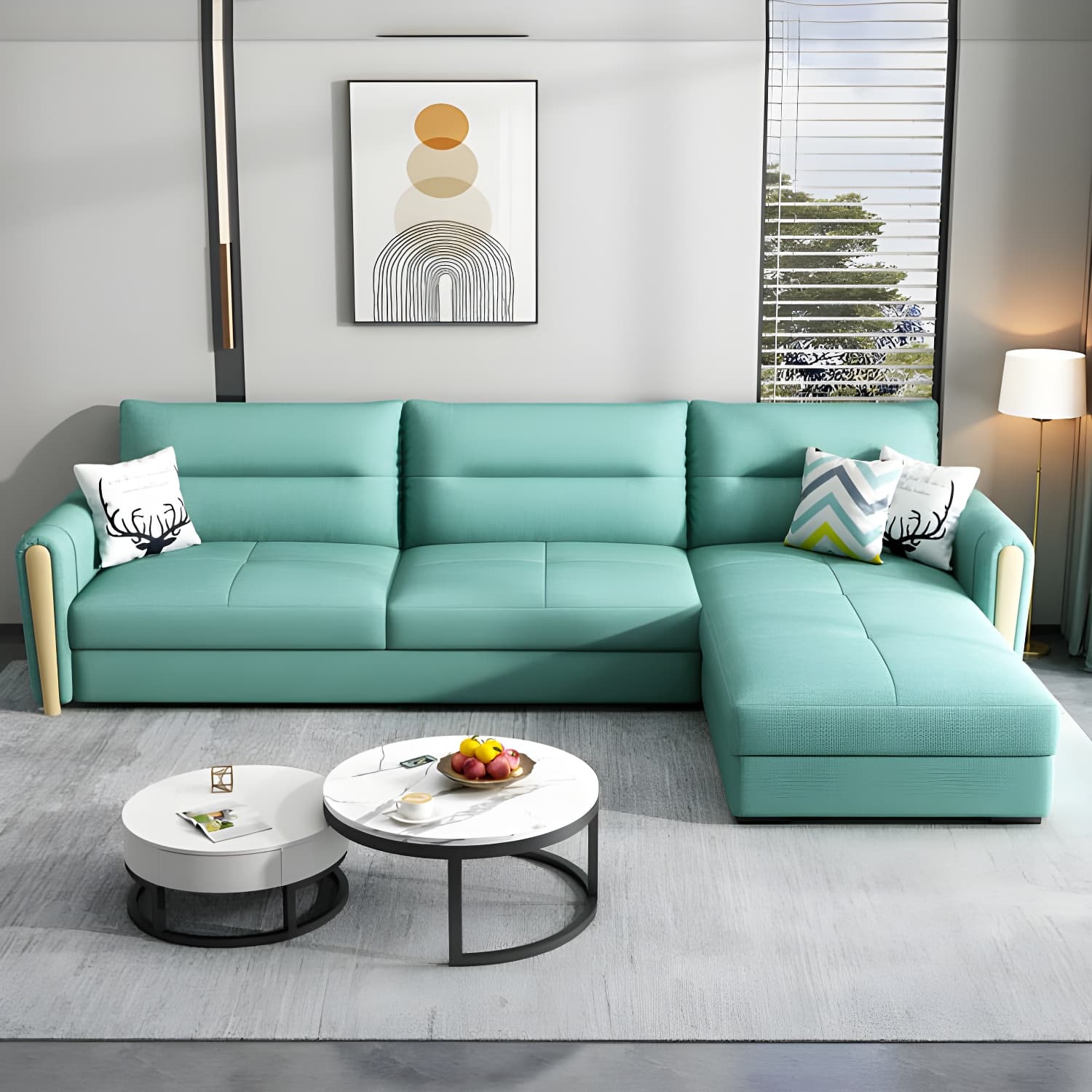 Grey Green Sectional Sofa with Under Seat Storage for Home and Room thumbnail 1