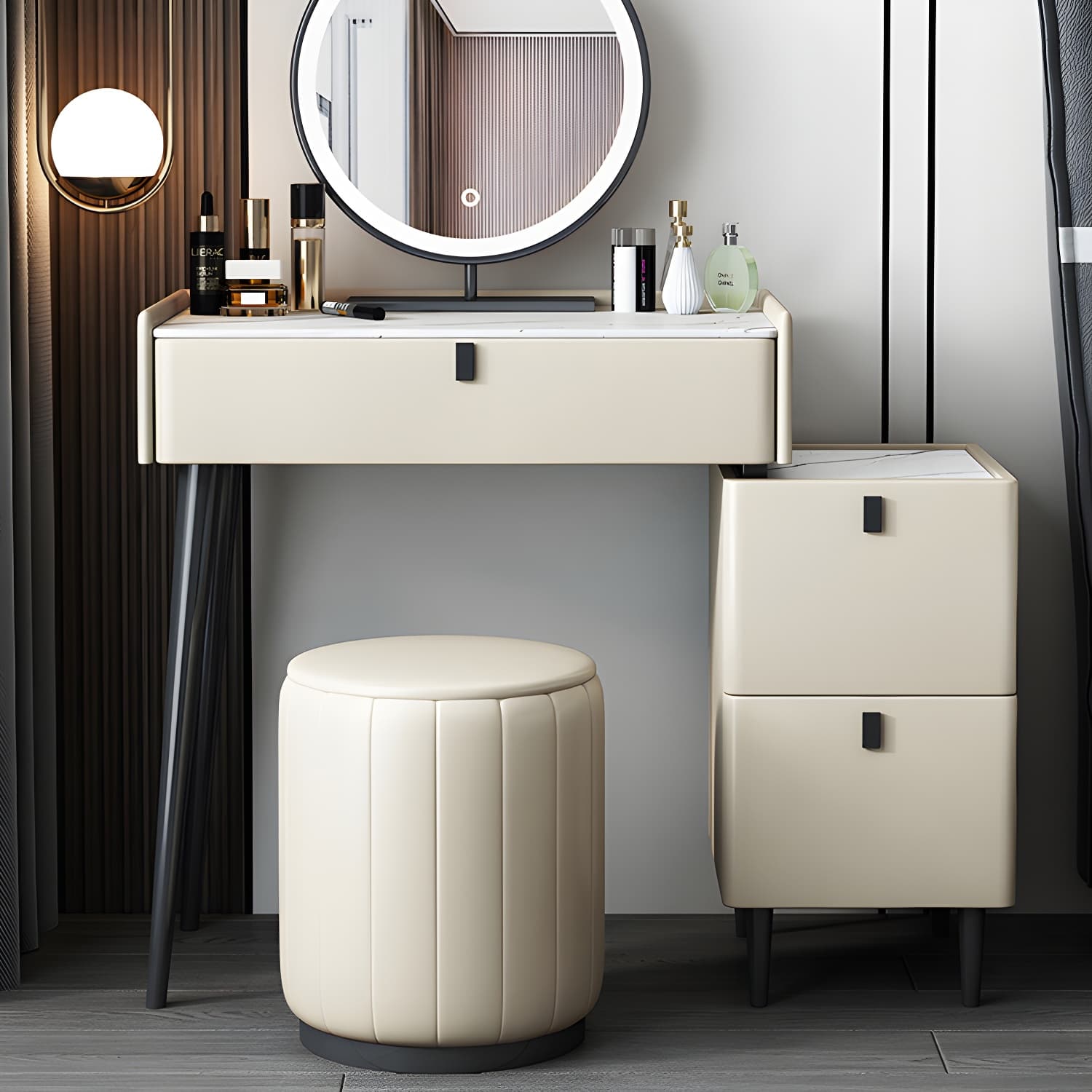 1/3 Drawers Vanity Set with Stool Modern Stone Top Dressing Table thumbnail 6