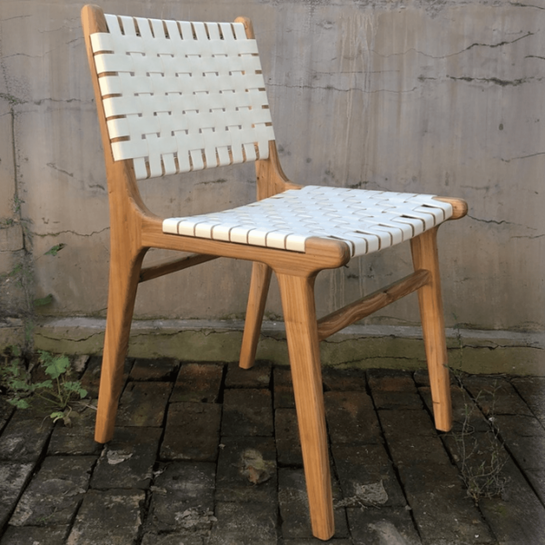 Modish Stable Genuine Leather/Rope/Faux Leather Woven Side Chair with Wood Framed Open Back and Natural Finish/Brown Base thumbnail 6