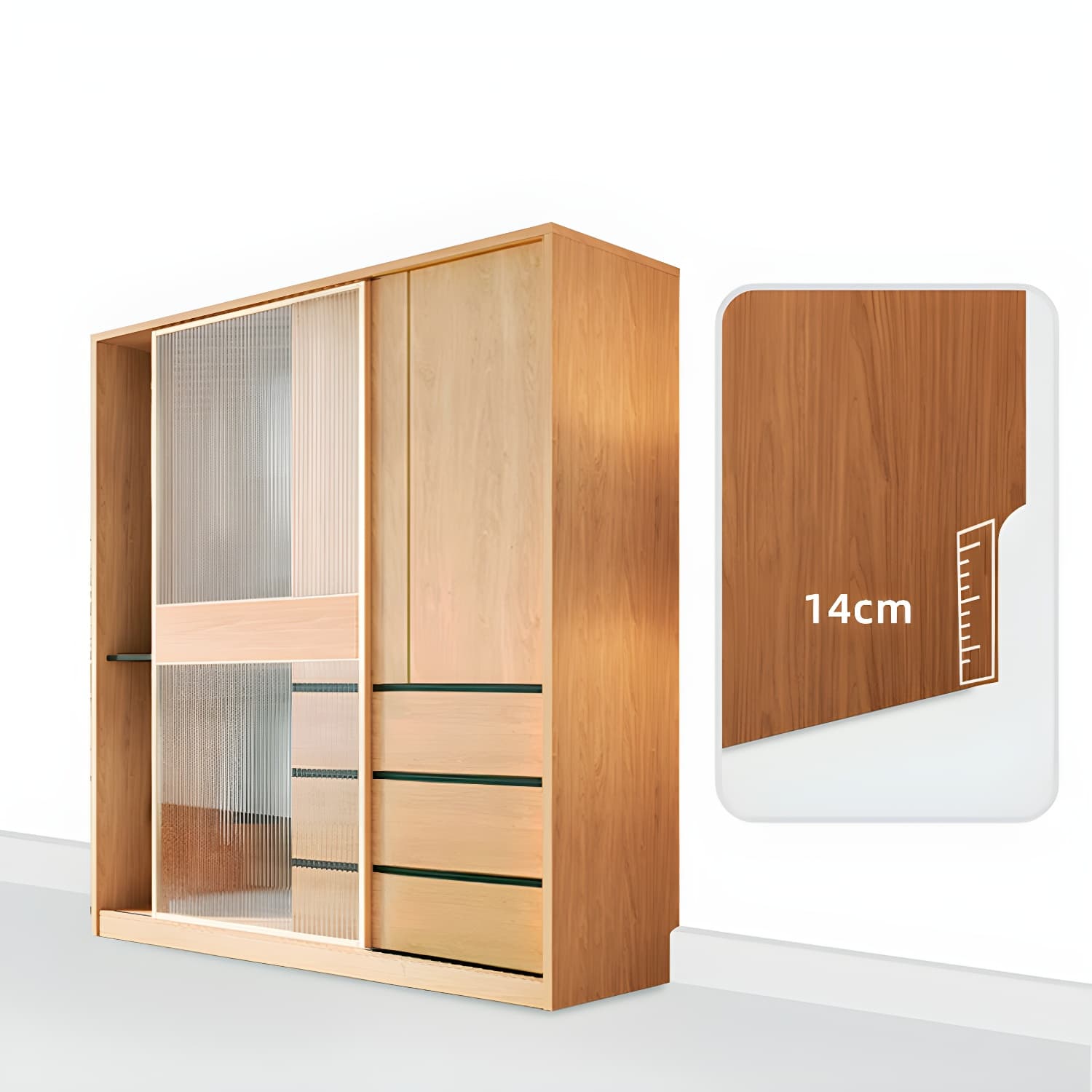Engineered Wood Wardrobe Armoire with Drawer Modern Wardrobe Closet thumbnail 8