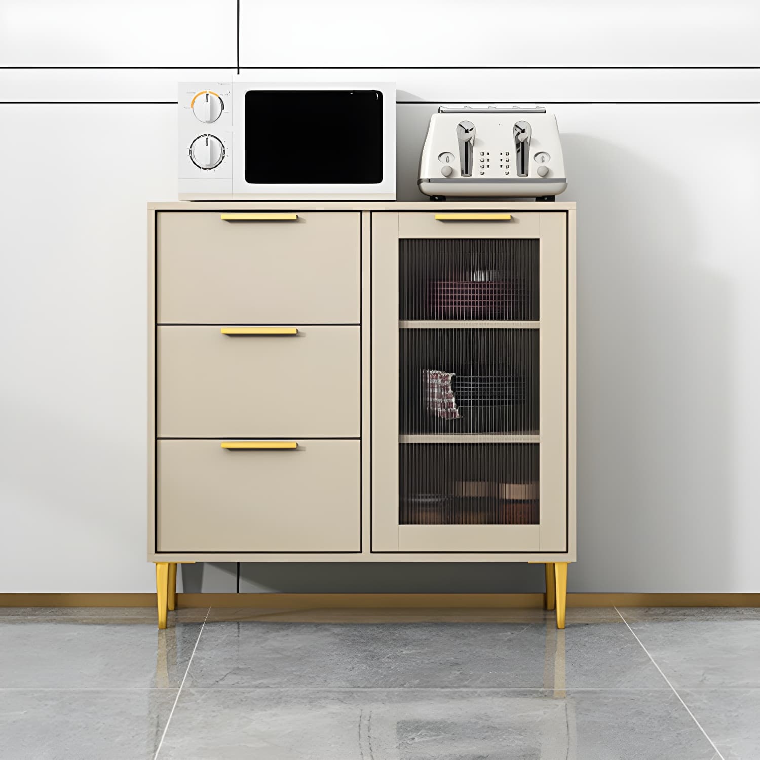 Glam Engineered Wood Sideboard Glass Doors Sideboard with Gold Legs