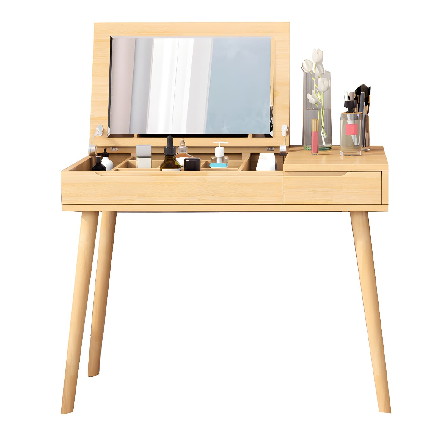 Solid Wood 1/4-Drawer Vanity Makeup Table with Mirror and Stool - 17.72" D thumbnail 14