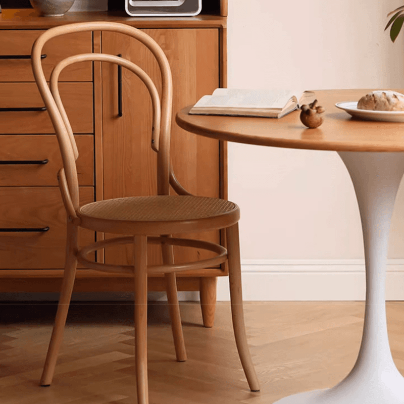 Minimalist Rubberwood Circular Standard Height Dining Table with a Sepia/Natural Color Fixed Table Top and Tulip Base for 2 People thumbnail 11