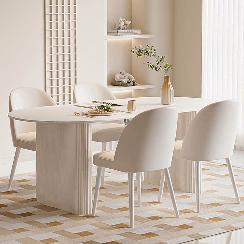 Oval Dining Table Set with Two-sided Pedestal, Enclosed Back, Fixed Table, Padded Chair, 5-piece in White thumbnail 3