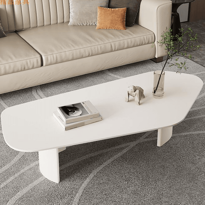 Modern Farmhouse Stone White Irregular Single Coffee Table with Twin Pedestal Base thumbnail 2