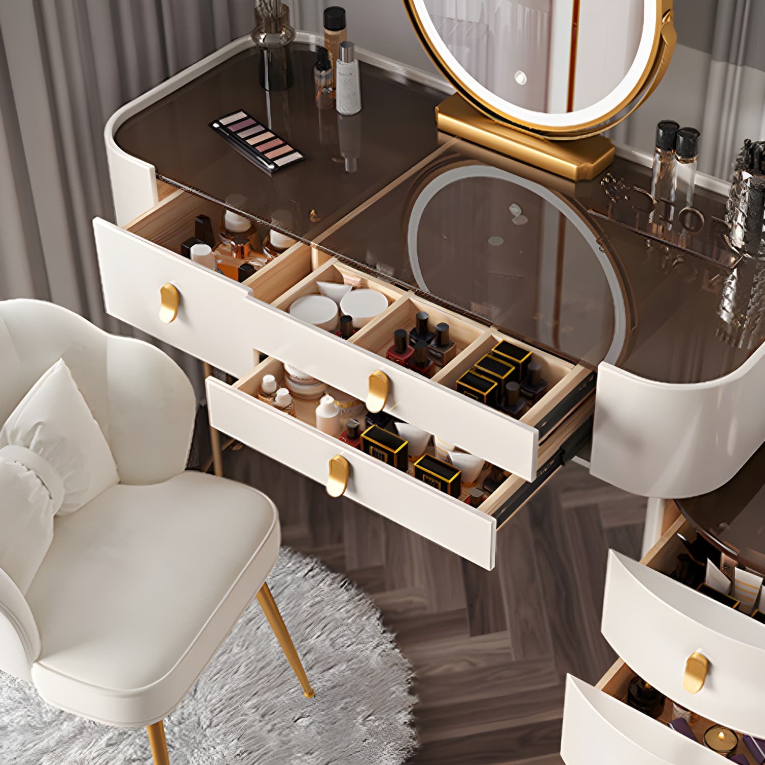 Glass/Stone Dresser Modern Make-up Vanity with 5/6 Storage Drawers thumbnail 8