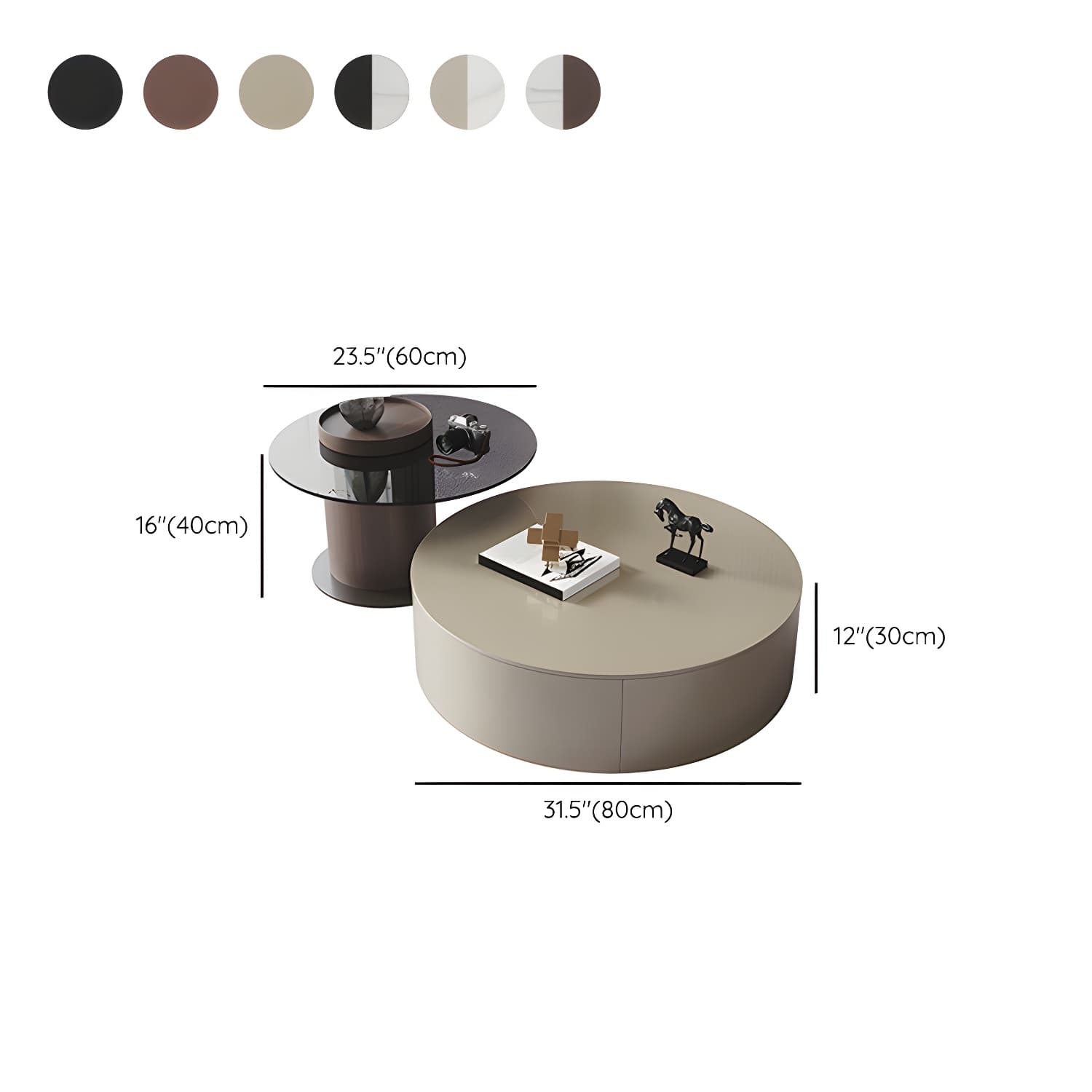 11"H Contemporary Coffee Table Round Coffee Cocktail Table with Drawer thumbnail 17