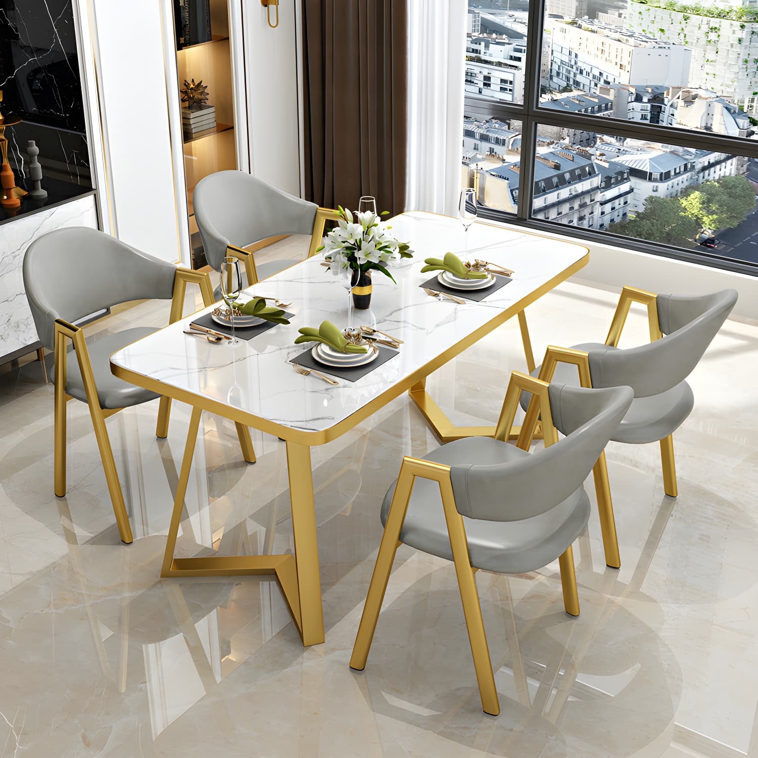 Glam White Wood Dining Set with Upholstered Chairs - 5 Piece Set thumbnail 10