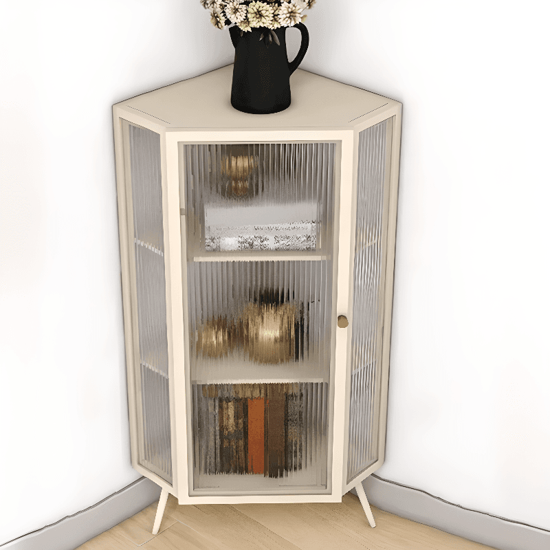 Contemporary Corner Utility Cabinet with 1 Cabinet, Iron Countertop, Glass Door, Pull Knobs, and Black/White/Off White Top thumbnail 7