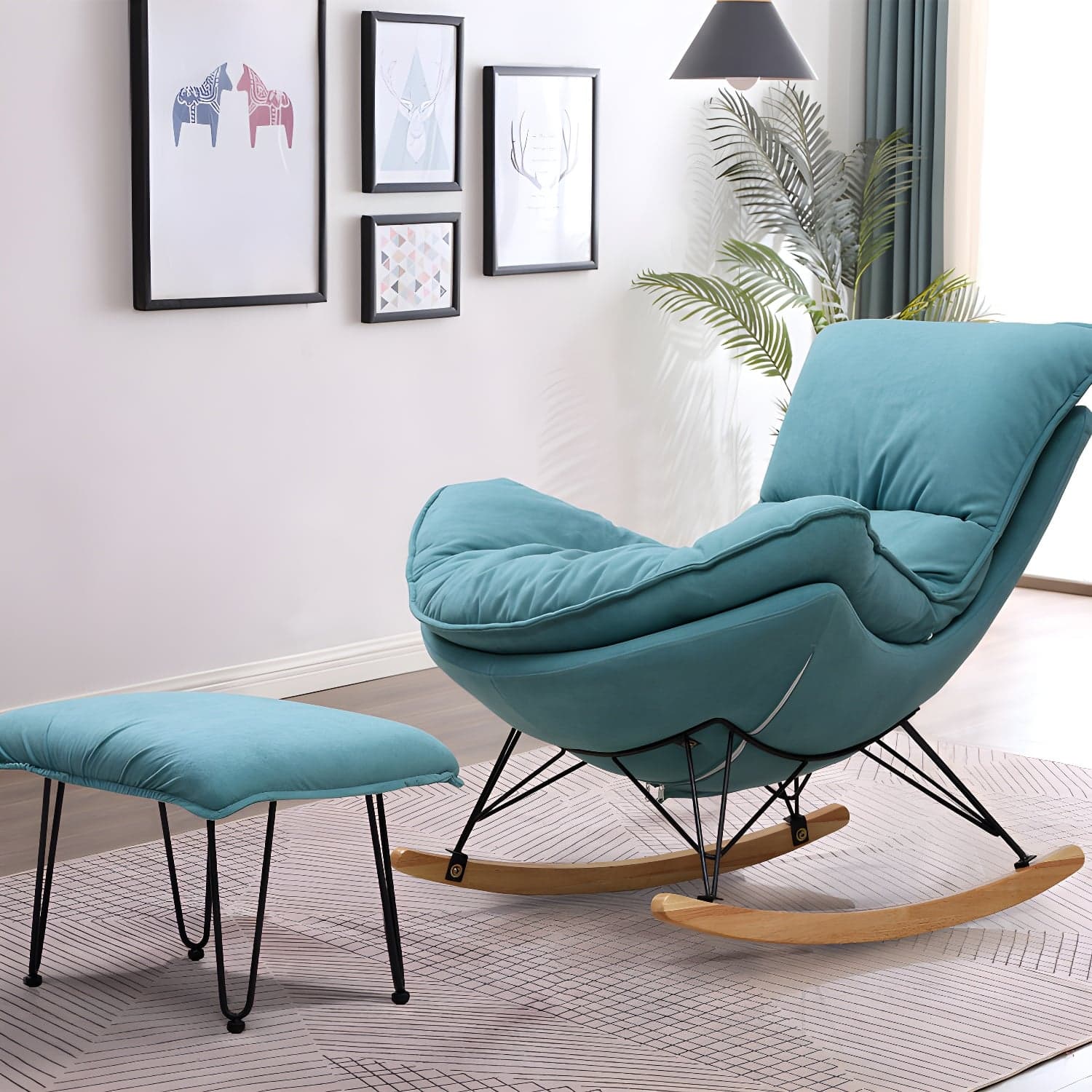 Modern Style Rocking Chair Indoor Mother Feeding Sofa Rocking Chair with Ottoman thumbnail 1