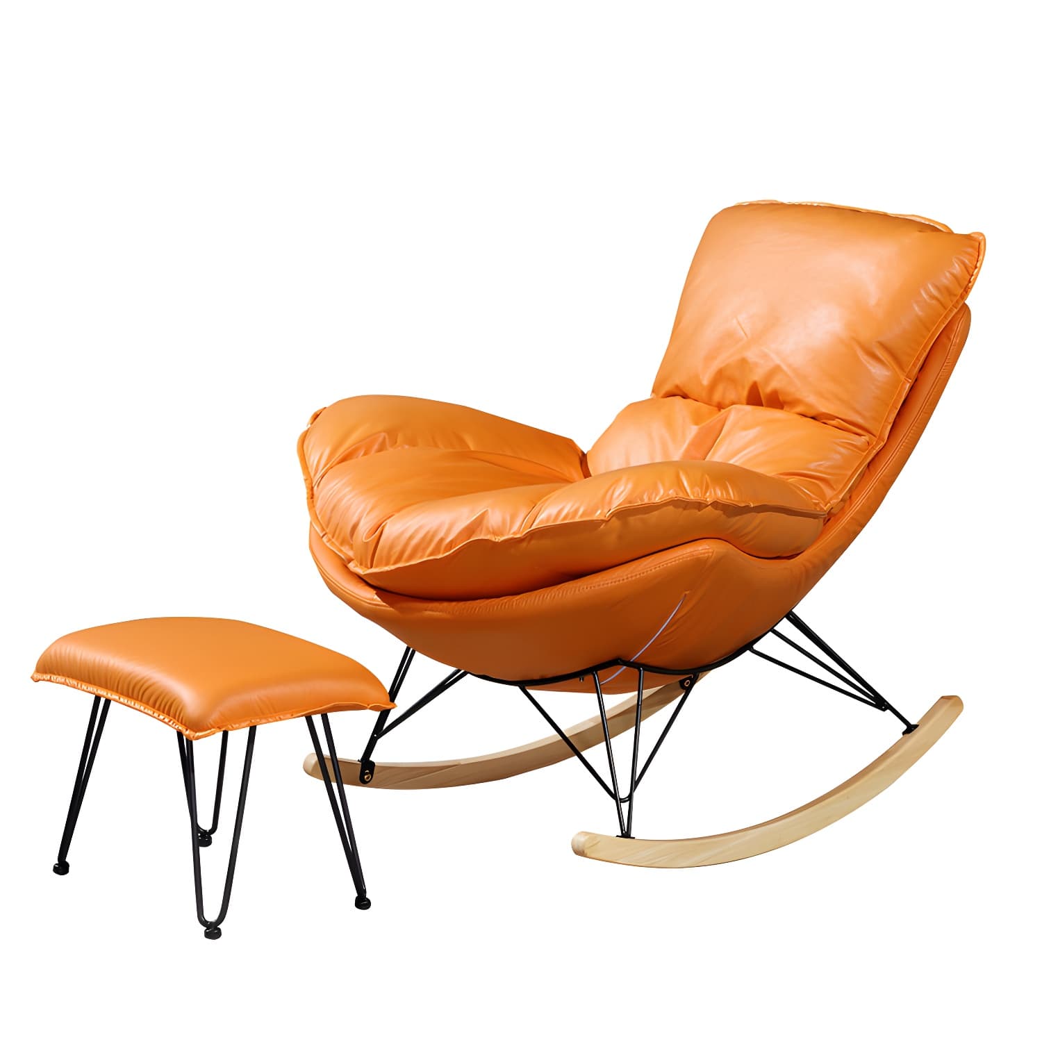 Contemporary Rocking Chair Faux Leather Water Resistant Plain Rocker Chair with Ottoman thumbnail 10