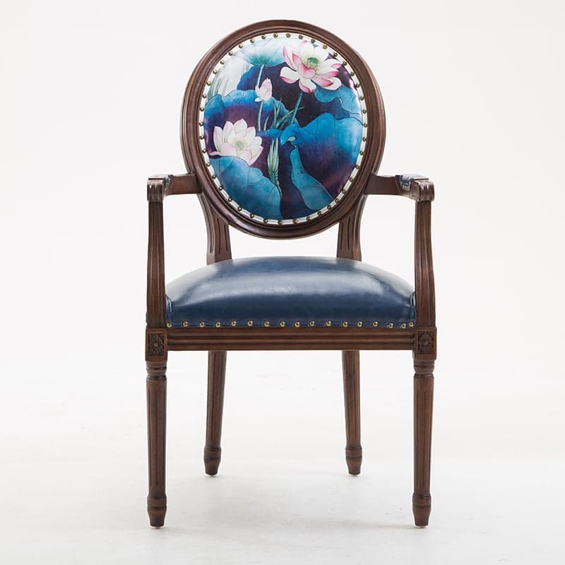 French Sturdy King Louis Back Upholstered Arm Chair/Side Chair with Nailhead Accent, Foot Pads and Weathered Wood Base thumbnail 3