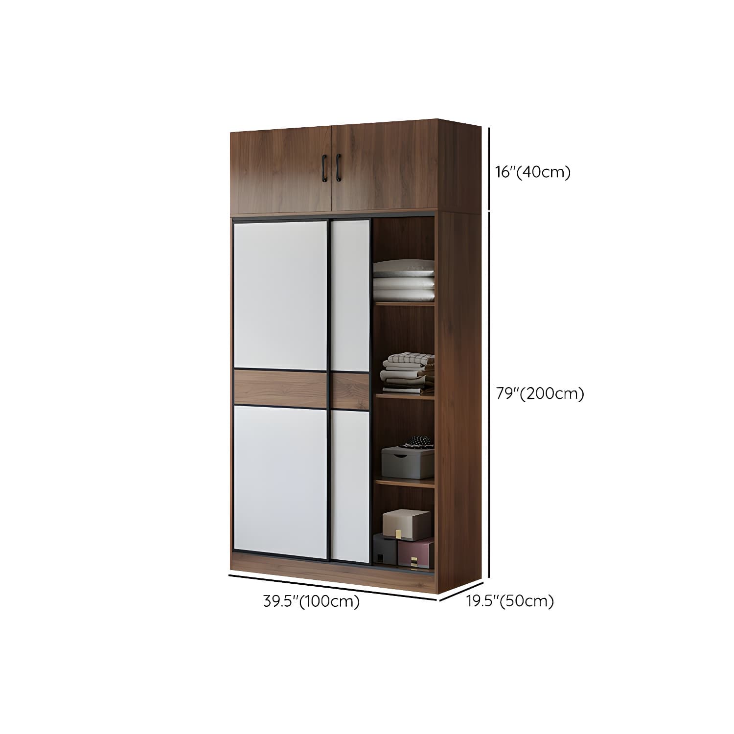 Modern Brown Wood Wardrobe Armoire with Sliding Doors, Shelves, and Clothing Rod thumbnail 17