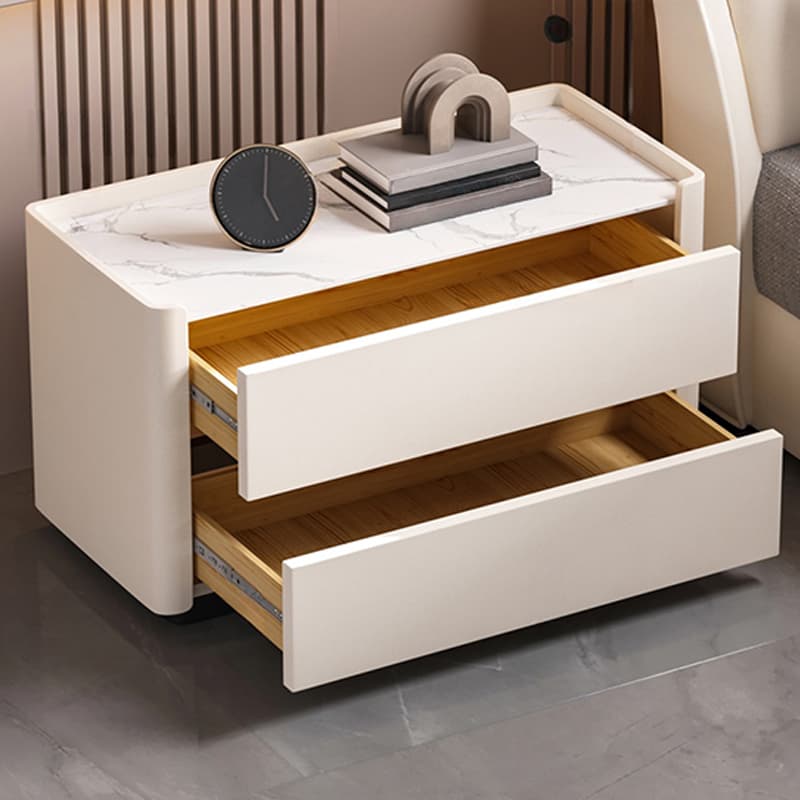 Modern Faux Leather Nightstand with 2 Drawers in Stone Countertop thumbnail 20