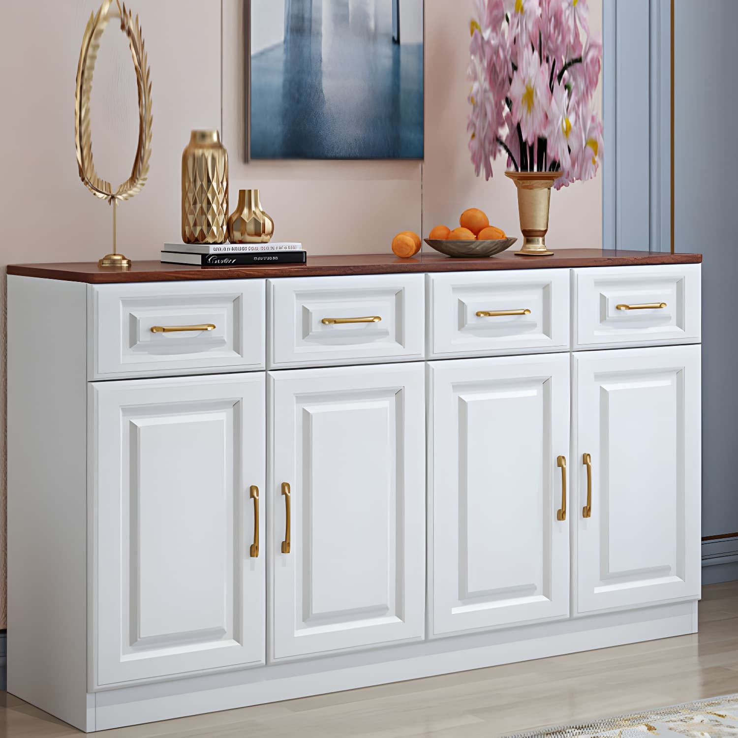 Modern Wood Buffet Sideboard with Cabinets, Drawers, and Shelves - No Distressing thumbnail 19