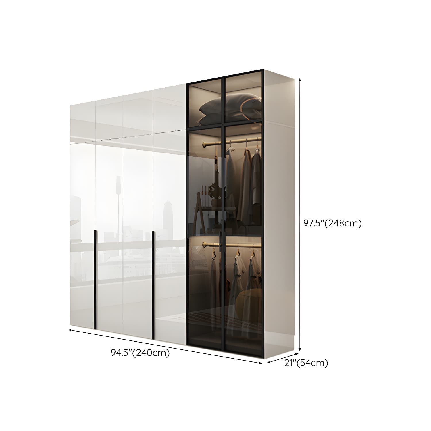 Sleek White Wood Wardrobe Armoire with Soft Close Drawers and Shelves thumbnail 25