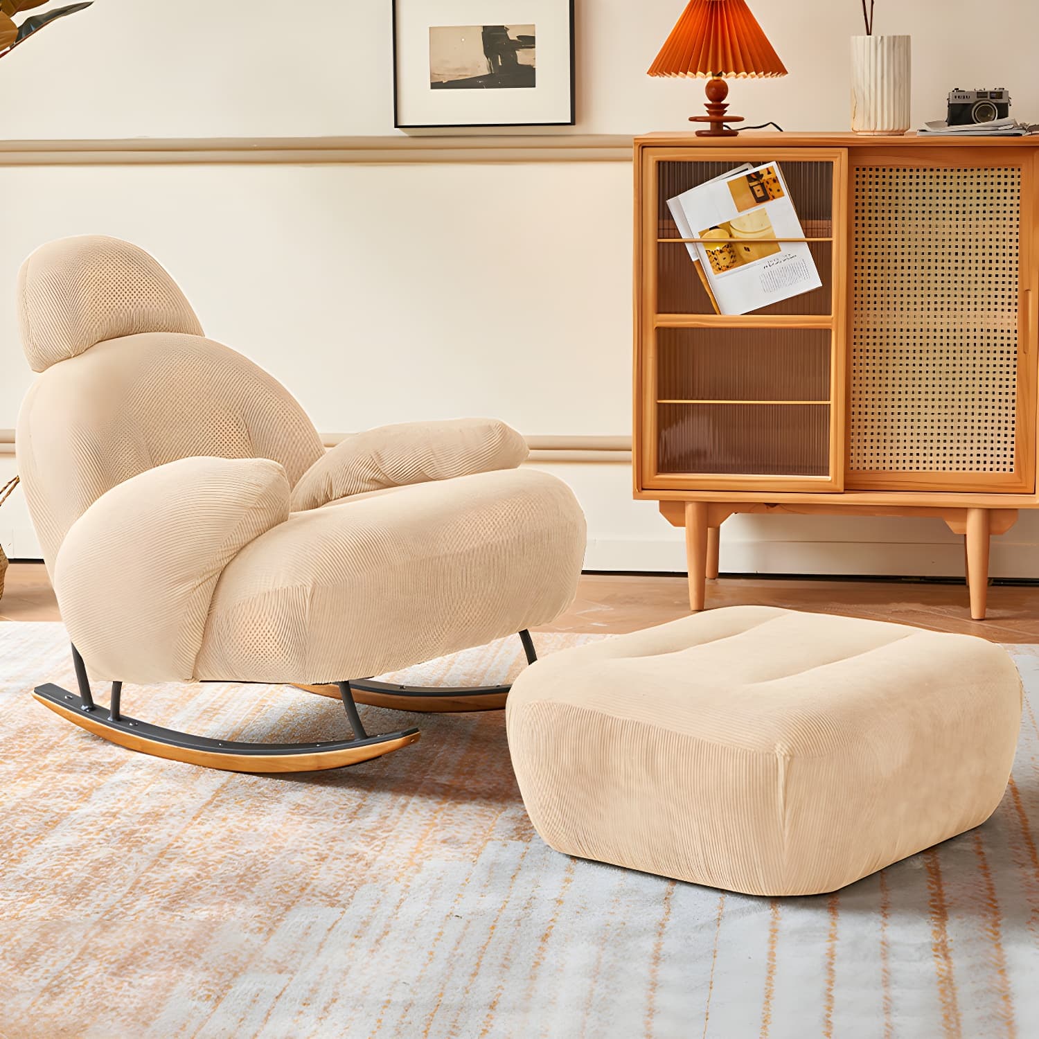 Spindle Living Room Contemporary Reclining Upholstered Rocking Accent Chair thumbnail 4