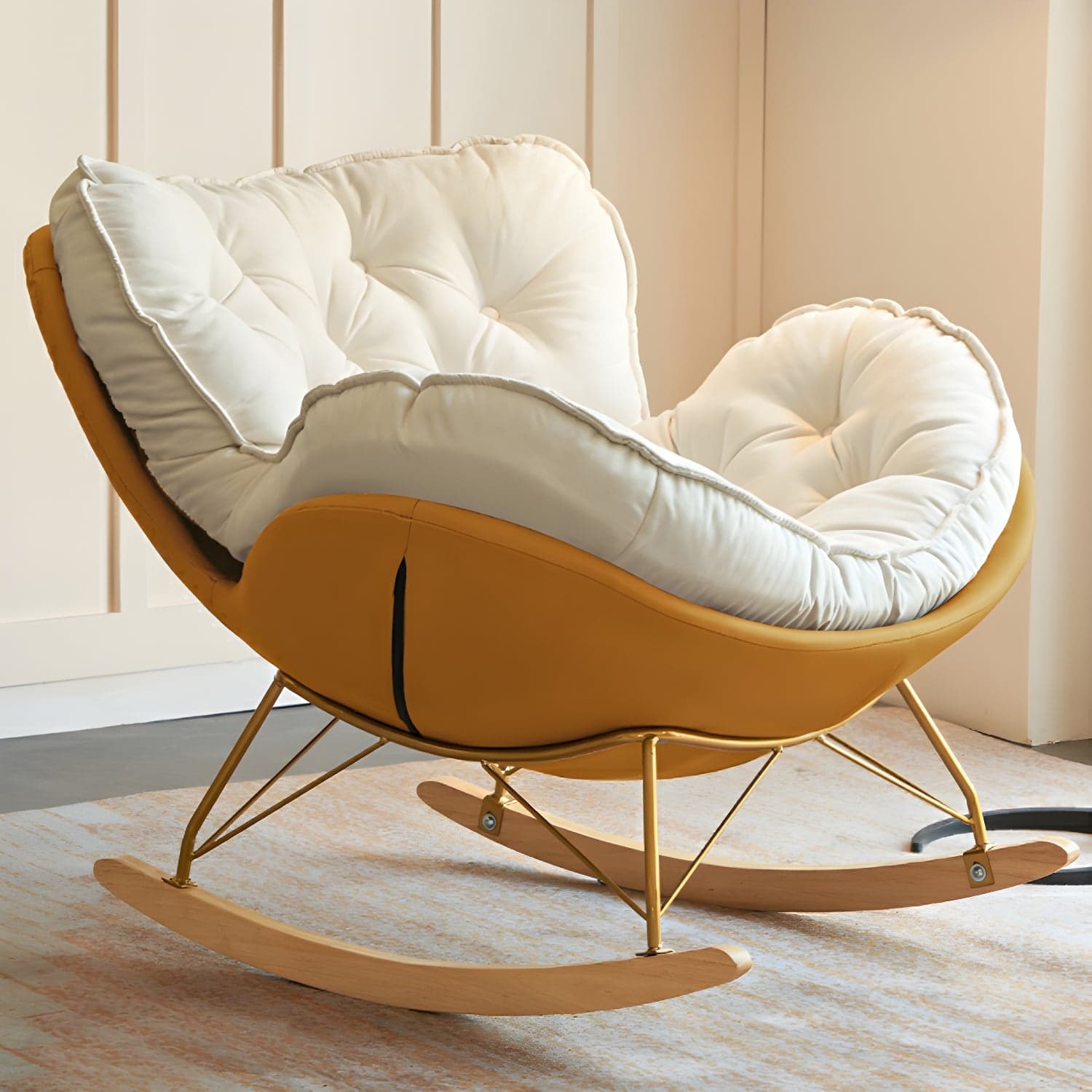 Stylish and Comfortable Modern Rocking Chair with Natural Wood Legs and Upholstered Track Arms thumbnail 5