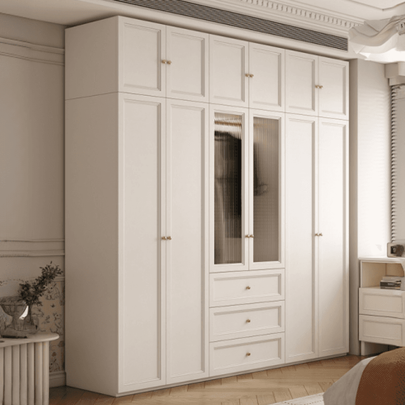 White Minimalist Laminate Wardrobe Closet with 3-Drawer, Soft Close Door, Interior Shelves, and Clothing Rod thumbnail 1